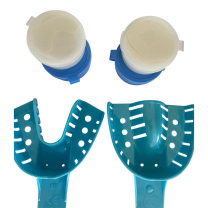 Blue trays and dental putty 