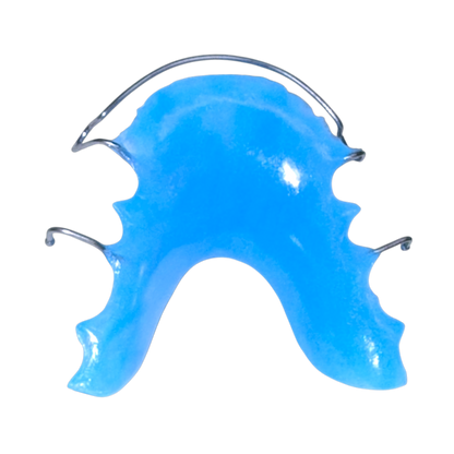 Blue dental retainer on a white background